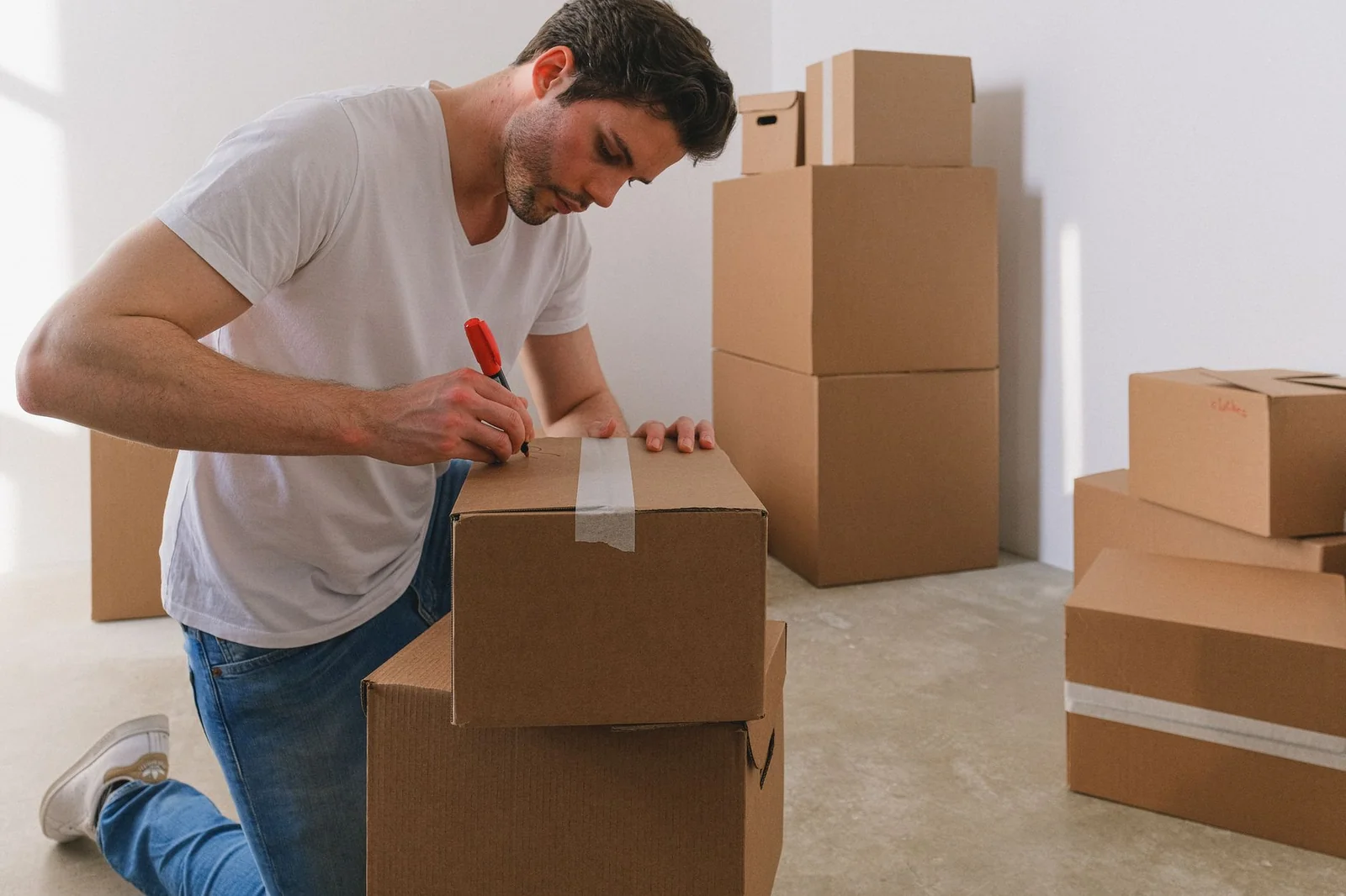 Cartons soigneusement emballés prêts pour un déménagement longue distance