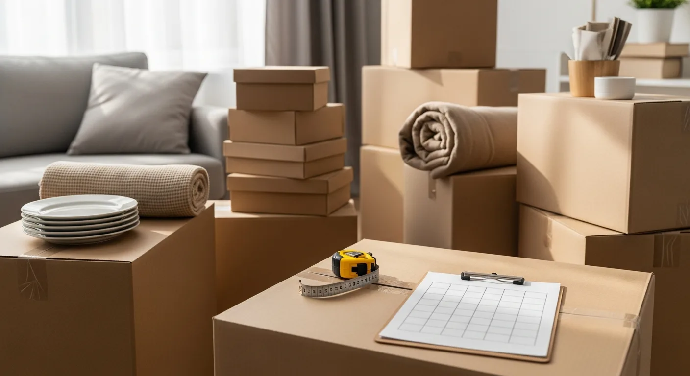 Cartons classés par pièce pour estimer le volume déménagement